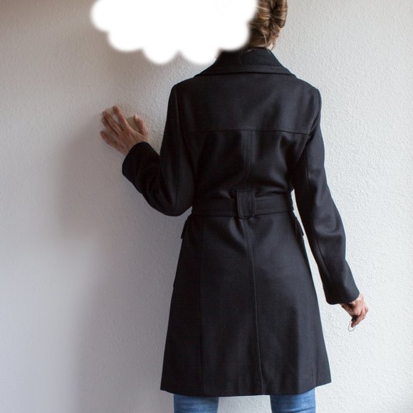 Esprit Outwear Trench Wool Single breasted Coat Overcoat Pockets Black S Small - Picture 2 of 16